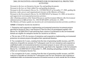 Circular No. 230/2009/TT-BTC of December 08, 2009, guiding tax incentives for environmental protection activities prescribed in the Government's Decree no. 04/2009/ND-CP of January 14, 2009, on incentives and supports for environmental protection activities