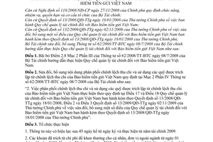 Thông tư 229/2009/TT-BTC sửa đổi Thông tư 62/2008/TT-BTC  Quy chế quản lý tài chính bảo hiểm tiền gửi Việt Nam