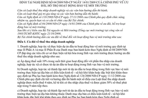 Thông tư  230/2009/TT-BTC hướng dẫn ưu đãi thuế hoạt động bảo vệ môi trường