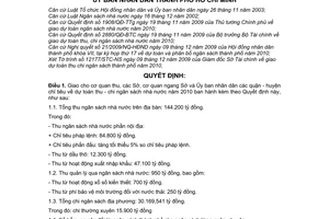 Quyết định 93/2009/QĐ-UBND giao chỉ tiêu dự toán thu - chi ngân sách nhà nước năm 2010