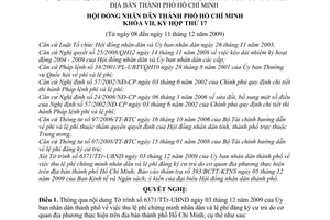 Nghị quyết 37/2009/NQ-HĐND thu lệ phí chứng minh nhân dân lệ phí đăng ký cư trú trên địa bàn thành phố Hồ Chí Minh
