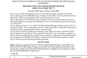 Nghị quyết 36/2009/NQ-HĐND mức thu chi phí cai nghiện ma túy theo Đề án tiếp nhận người cai nghiện ma túy tự nguyện có đóng phí