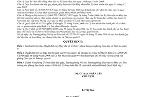 Quyết định 31/2009/QĐ-UBND ban hành Quy chế về tổ chức và hoạt động của phòng Giáo dục và Đào tạo quận 9 do Ủy ban nhân dân quận 9 ban hành