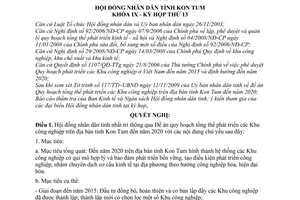 Nghị quyết 10/2009/NQ-HĐND Đề án quy hoạch tổng thể phát triển các khu công nghiệp trên địa bàn tỉnh Kon Tum đến năm 2020