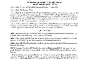 Nghị quyết 18/NQ-HĐND năm 2009 Bảng mức giá các loại đất 2010 Bắc Giang