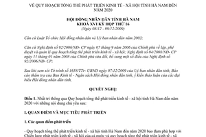 Nghị quyết 11/2009/NQ-HĐND quy hoạch phát triển kinh tế xã hội Hà Nam 2020