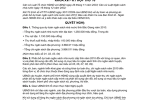 Nghị quyết 11/NQ-HĐND năm 2009 dự toán NSNN phân bổ dự toán NSNN Bắc Giang 2010