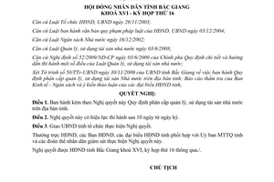 Nghị quyết 15/2009/NQ-HĐND phân cấp quản lý sử dụng tài sản nhà nước Bắc Giang