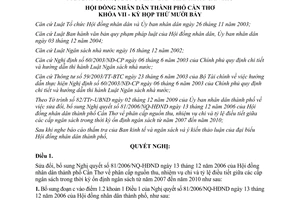 Nghị quyết 13/2009/NQ-HĐND sửa đổi Nghị quyết 81/2006/NQ-HĐND Cần Thơ