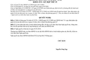 Nghị quyết 150/2009/NQ-HĐND16 phân cấp quản lý tài sản nhà nước tại cơ quan, tổ chức, đơn vị thuộc địa phương quản lý