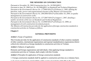 Circular No. 40/2009/TT-BXD  on application of foreign construction standards to construction activities in Vietnam