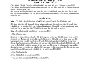 Nghị quyết 21/2009/NQ-HĐND kế hoạch phát triển kinh tế - xã hội năm 2010