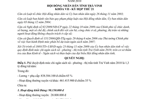 Nghị quyết 08/2009/NQ-HĐND phê duyệt định mức chi ngân sách xã phường thị trấn Trà Vinh 2010
