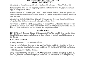 Nghị quyết 07/2009/NQ-HĐND phê duyệt định mức chi hành chính Trà Vinh 2010
