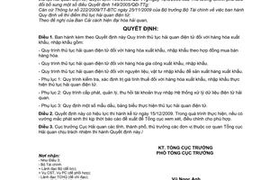 Quyết định 2396/QĐ-TCHQ Quy trình thủ tục hải quan hàng hóa xuất khẩu, nhập khẩu thực hiện thủ tục hải quan điện tử