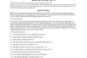Nghị quyết 12/2009/NQ-HĐND nhiệm vụ phát triển kinh tế - xã hội thành phố Hà Nội năm 2010