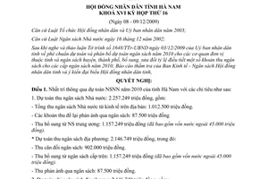 Nghị quyết 08/2009/NQ-HĐND dự toán phân bổ dự toán NSNN Hà Nam 2010
