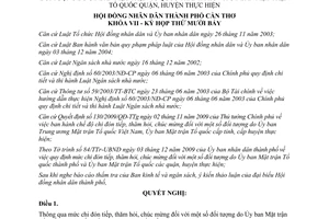 Nghị quyết 18/2009/NQ-HĐND mức chi đón tiếp thăm hỏi chúc mừng Cần Thơ