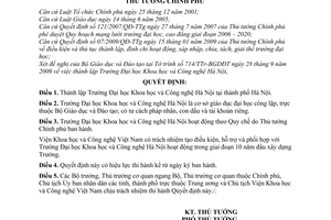 Quyết định 2067/QĐ-TTg thành lập Trường Đại học Khoa học và Công nghệ Hà Nội