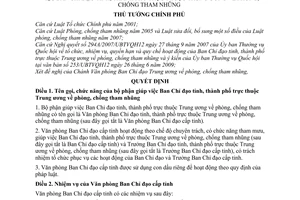 Quyết định 138/2009/QĐ-TTg tổ chức, tên gọi, nhiệm vụ Quy chế hoạt động bộ phận giúp việc Ban Chỉ đạo phòng, chống tham nhũng