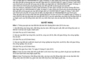 Nghị quyết 123/2009/NQ-HĐND giá các loại đất trên địa bàn tỉnh Quảng Bình năm 2010