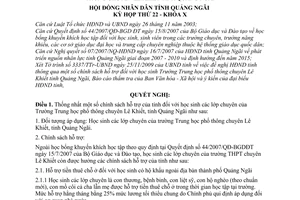 Nghị quyết 21/2009/NQ-HĐND chính sách hỗ trợ học sinh Trường Trung học phổ thông chuyên Lê Khiết, tỉnh Quảng Ngãi