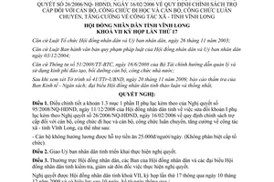 Nghị quyết 20/2009/NQ-HĐND sửa đổi trợ cấp đối với cán bộ công chức Vĩnh Long