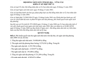 Nghị quyết 15/2009/NQ-HĐND quyết toán NSNN Bà Rịa Vũng Tàu 2008