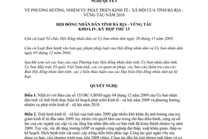 Nghị quyết 12/2009/NQ-HĐND phương hướng phát triển kinh tế xã hội 2010 Bà Rịa
