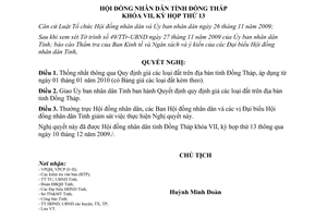 Nghị quyết 11/2009/NĐ-HĐND giá các loại đất Đồng Tháp 2010