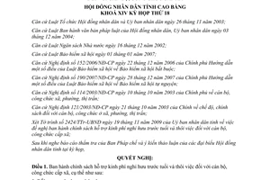 Nghị quyết 29/2009/NQ-HĐND hỗ trợ kinh phí nghỉ hưu trước tuổi Cao Bằng
