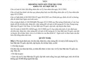 Nghị quyết 11/2009/NQ-HĐND mức chi đón tiếp thăm hỏi chúc mừng Ủy ban Mặt trận Tổ quốc Trà Vinh