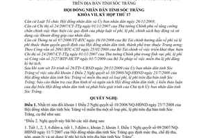 Nghị quyết 32/2009/NQ-HĐND sửa đổi Nghị quyết 10/2008/NQ-HĐND  miễn thu một số loại phí, lệ phí trên địa bàn tỉnh Sóc Trăng