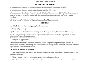 Decision No.142/2009/QD-TTg  on mechanism, policies of support