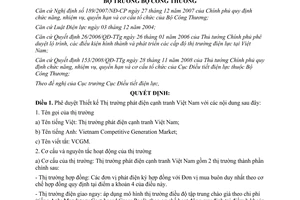 Quyết định 6713/QĐ-BCT phê duyệt Thiết kế Thị trường phát điện cạnh tranh