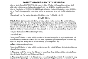 Quyết định 1906/QĐ-BTTTT thành lập chức năng, nhiệm vụ, quyền hạn cơ cấu tổ chức Trung tâm Bồi dưỡng kỹ năng nghiệp vụ báo