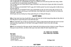 Quyết định 2869/QĐ-TCHQ Quy định tạm thời định dạng thông điệp dữ liệu điện tử trao đổi giữa Cơ quan Hải quan các bên liên quan