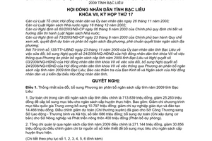 Nghị quyết 12/2009/NQ-HĐND sửa đổi Nghị quyết 24/2008/NQ-HĐND thông qua phương án phân bổ ngân sách cấp tỉnh năm 2009 tỉnh Bạc Liêu
