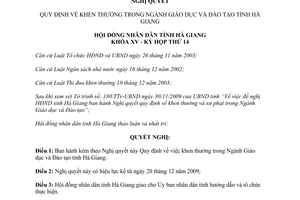 Nghị quyết 21/2009/NQ-HĐND quy định khen thưởng ngành Giáo dục Đào tạo Hà Giang