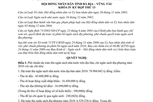 Nghị quyết 14/2009/NQ-HĐND phân bổ ngân sách năm 2010 Bà Rịa Vũng Tàu