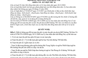 Nghị quyết 153/2009/NQ-HĐND các trạm thu phí thu phí dự án BOT đường 768