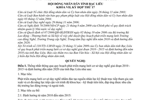 Nghị quyết 19/2009/NQ-HĐND quy hoạch phát triển mạng lưới cơ sở dạy nghề giai đoạn 2010 - 2015 định hướng đến năm 2010