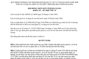 Nghị quyết 26/2009/NQ-HĐND phân cấp thẩm quyền quản lý xử lý tài sản nhà nước cơ quan đơn vị tổ chức Hà Giang