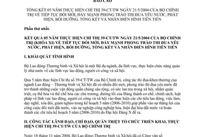 Công văn 131/BC-LĐTBXH tổng kết 05 năm thực hiện Chỉ thị 39-CT/TW tiếp tục đổi mới, đẩy mạnh phong trào thi đua yêu nước
