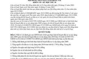 Nghị quyết 156/2009/NQ-HĐND giao chỉ tiêu kế hoạch đầu tư và xây dựng năm 2010