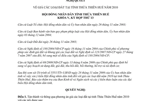 Nghị quyết 13e/2009/NQ-HĐND giá đất Thừa Thiên Huế 2010