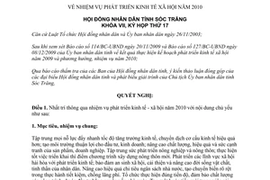Nghị quyết 23/2009/NQ-HĐND phát triển kinh tế xã hội 2010 Sóc Trăng