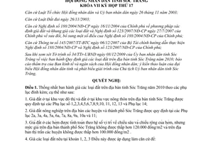 Nghị quyết 26/2009/NQ-HĐND giá các loại đất 2010 Sóc Trăng