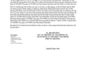 Công văn 16915/BTC-TCNH hướng dẫn thực hiện Quyết định 548/QĐ-TTg