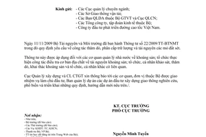 Công văn 1184/QLXD-PCĐT thực hiện Thông tư  Bộ Tài nguyên Môi trường